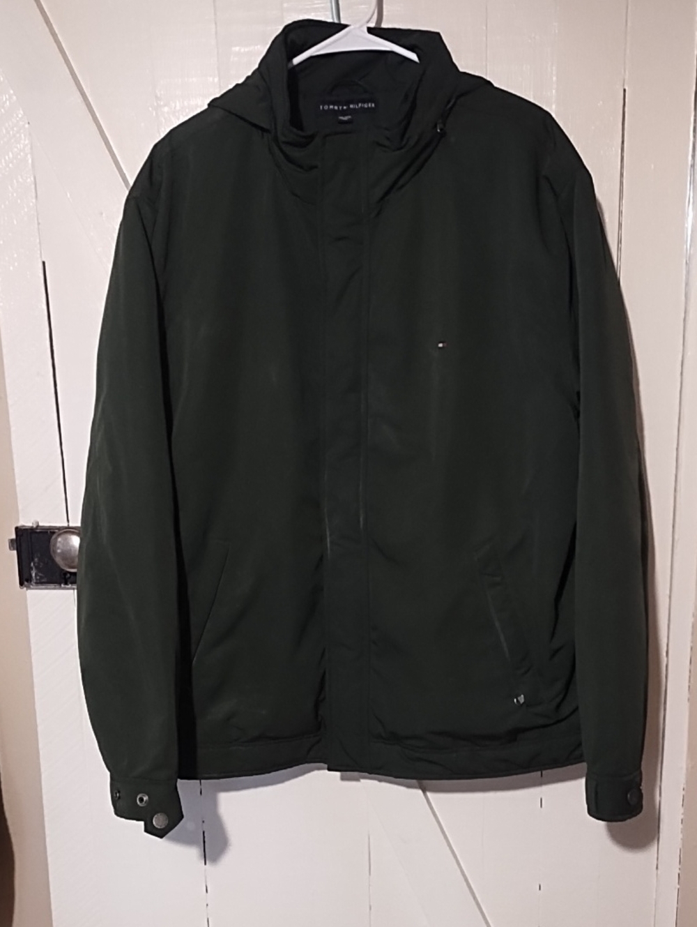 Tommy Hilfiger Men's Forest Green Hooded Raincoat VGC Size 2XL